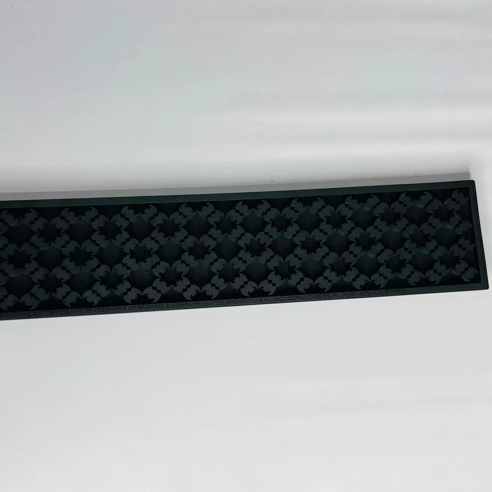 Bacardi Bar Mat Spill Rail Rubber Black‎ Bat Red And White 23.75 x 3.5 New